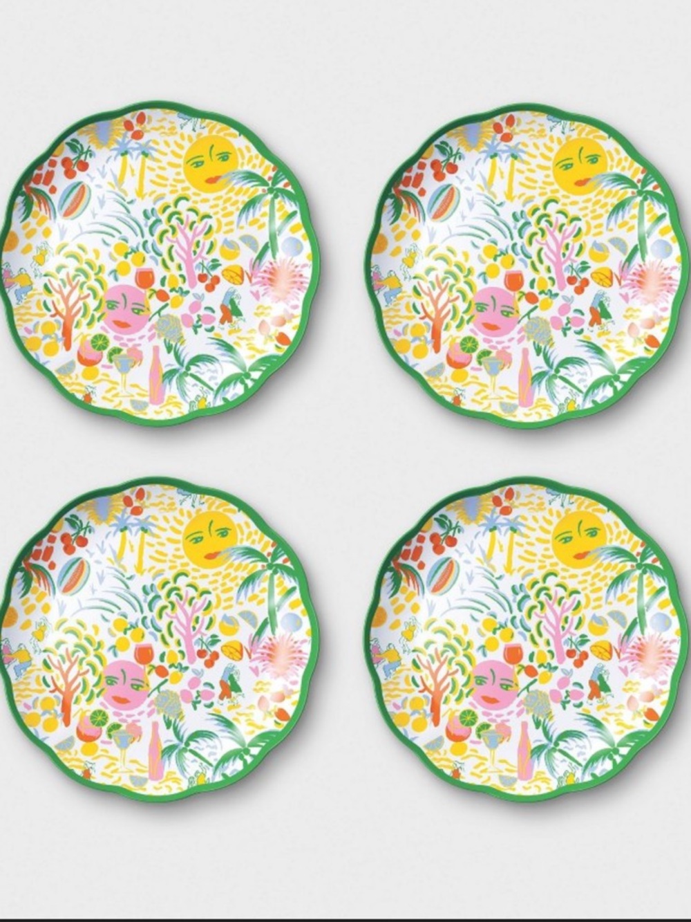 4 Vibrant Tropical Scalloped Edge Melamine Plates from Roller Rabbit × Target